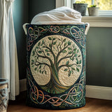 Quilted storage basket with tree of life artwork