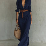 Wendolyn - Elegant long sleeve wrap belted maxi dress