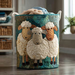 Quilted storage basket with fluffy sheep flock artwork