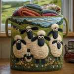Quilted storage basket with sheep meadow artwork