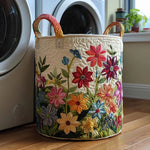 Quilted storage basket with wildflower field artwork