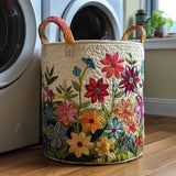 Quilted storage basket with wildflower field artwork