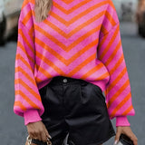 Christina - Trendy Loose Knit Sweater with Contrast Stripes