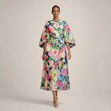 CLEMENTINE | Airy Floral Midi Dress with Sculpted Waist
