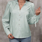 Audrey - Stylish V-neck striped button-down long sleeve blouse