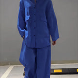 Wynette - Long-sleeve polo shirt with pockets and loose button trousers set
