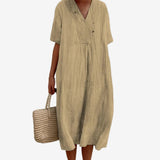 Gioellea™ V-Neck Midi Dress