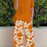 Jennifer - Casual loose blouse and floral trousers set