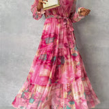 ZOEY | Vibrant Floral Wrap Dress with a Flattering Tiered Design