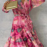 ZOEY | Vibrant Floral Wrap Dress with a Flattering Tiered Design