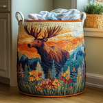 Quilted storage basket with moose artwork