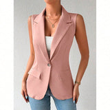 Hazelya - Elegant sleeveless one button blazer