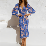Esme - Elegant floral long sleeve ruffle long dress