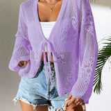Rozlyn - Loose stylish hollow-out tie front cardigan
