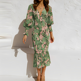 Esme - Elegant floral long sleeve ruffle long dress