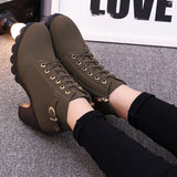 Katni™ - Chic Lace-Up Metal Buckle Chunky Ankle Boots