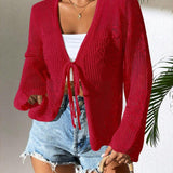 Rozlyn - Loose stylish hollow-out tie front cardigan