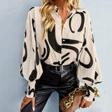 Lauryn - Elegant lantern-sleeve printed polo blouse