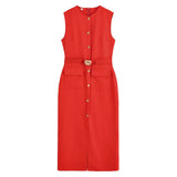 Women's Formal Midi Dress | Sleeveless, Belted