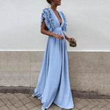 Vicky - Elegant stylish deep V-neck maxi dress
