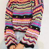 Zaynah - Trendy Colorful Striped Knit Sweatshirt with Hollow Out Design
