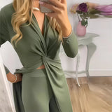 Women’s Elegant Jumpsuit | Knot Front, Long Sleeve