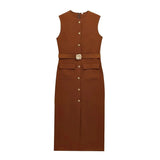 Women's Formal Midi Dress | Sleeveless, Belted