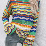 Zaynah - Trendy Colorful Striped Knit Sweatshirt with Hollow Out Design