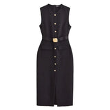 Women's Formal Midi Dress | Sleeveless, Belted