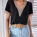 Women’s Casual Summer Shirt | Short Sleeve, Lace-Trimmed