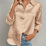 Quinasha - Elegant long-sleeve polo blouse with leopard print