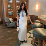 Women's Knit Maxi Dress | Short Sleeve, Denim Trim