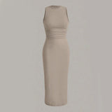 Women's Summer Midi Dress | Sleeveless, Pleated Waist
