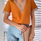 Women’s Casual Summer Shirt | Short Sleeve, Lace-Trimmed