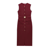 Women's Formal Midi Dress | Sleeveless, Belted