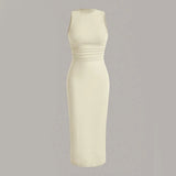 Women's Summer Midi Dress | Sleeveless, Pleated Waist