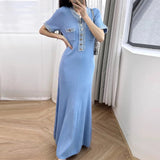 Women's Knit Maxi Dress | Short Sleeve, Denim Trim