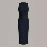 Women's Summer Midi Dress | Sleeveless, Pleated Waist