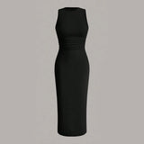 Women's Summer Midi Dress | Sleeveless, Pleated Waist