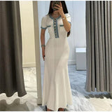 Women's Knit Maxi Dress | Short Sleeve, Denim Trim