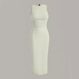 Women's Summer Midi Dress | Sleeveless, Pleated Waist