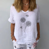 Wendolyn - Comfortable casual printed V-neck T-shirt