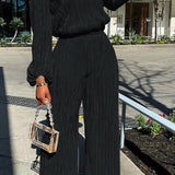 Arianne - Elegant pleated long-sleeve blouse and wide-leg trousers set