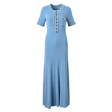 Women's Knit Maxi Dress | Short Sleeve, Denim Trim
