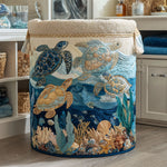 Quilted storage basket with sea turtles artwork