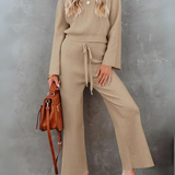 Verla - Elegant long-sleeve round neck top and trousers set