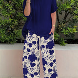 Jennifer - Casual loose blouse and floral trousers set