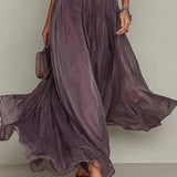Flavia | Long Purple Dress Keyhole Neckline Chiffon Lace Trim
