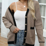 Blessie - Contrast trim button up long sleeve cardigan