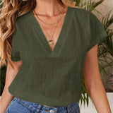 Lianna - Comfortable casual short-sleeve V-neck blouse